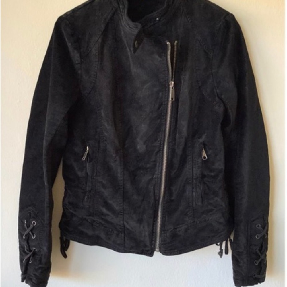Free People | Black Velvet Suede Jacket with lace up sleeves | XS